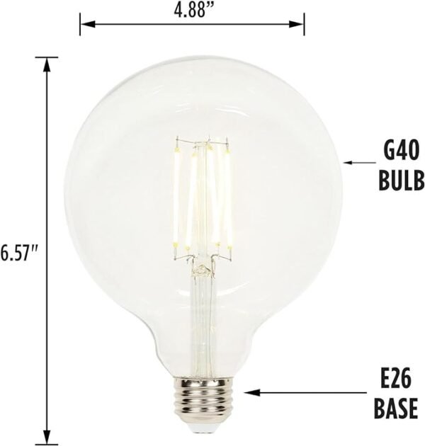 Westinghouse Lighting 5317500 6.5 Watt (60 Watt Equivalent) G40 Dimmable Clear Filament LED Light Bulb, Medium Base