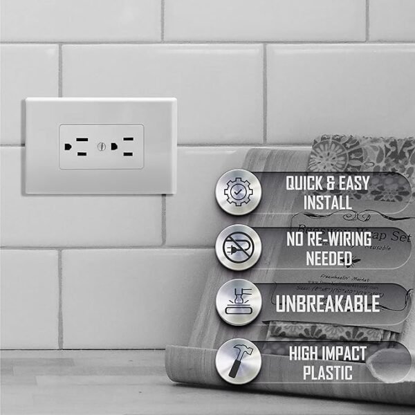 TayMac MW2500W Single-Gang Wallplate Non-Metallic Decorator Cover One Grounded Duplex, White Smooth(Pack of 5)